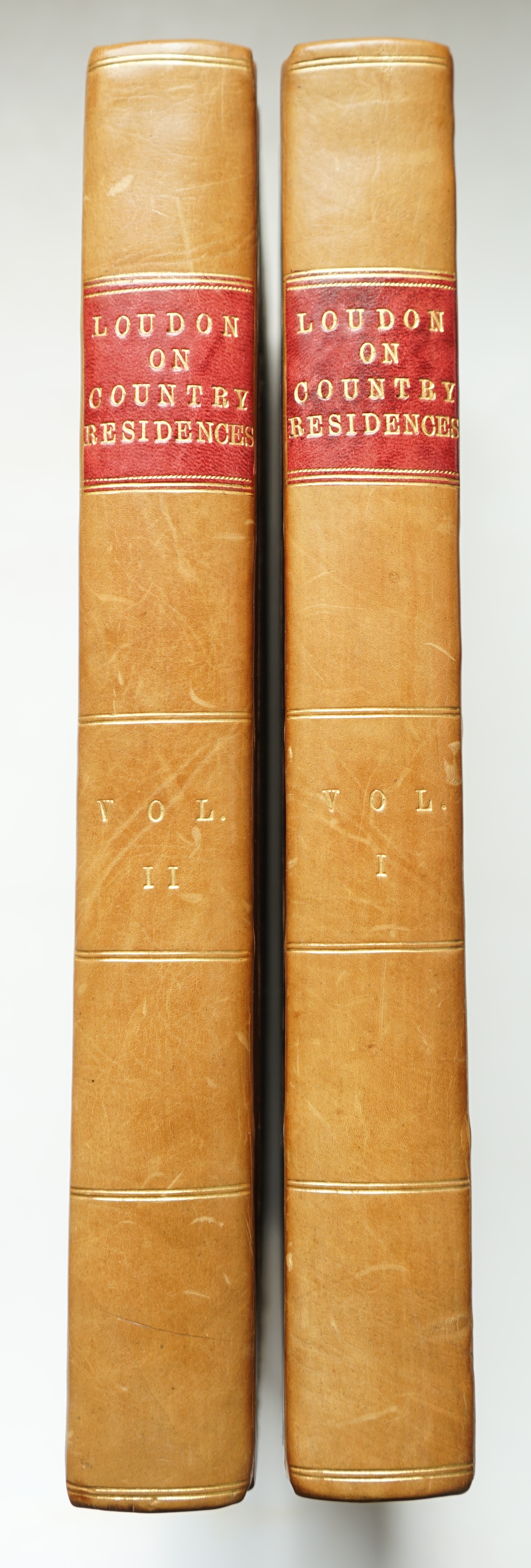 Loudon, John - A Treatise on Forming, Improving, and Managing Country Residences; Choice of Situations Appropriate to Every Class of Purchasers, 2 vols, 4to, rebound half calf, half titles, 32 engraved plates, The Societ